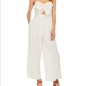 Astr Cream Strapless Wide-Leg Jumpsuit with Bow